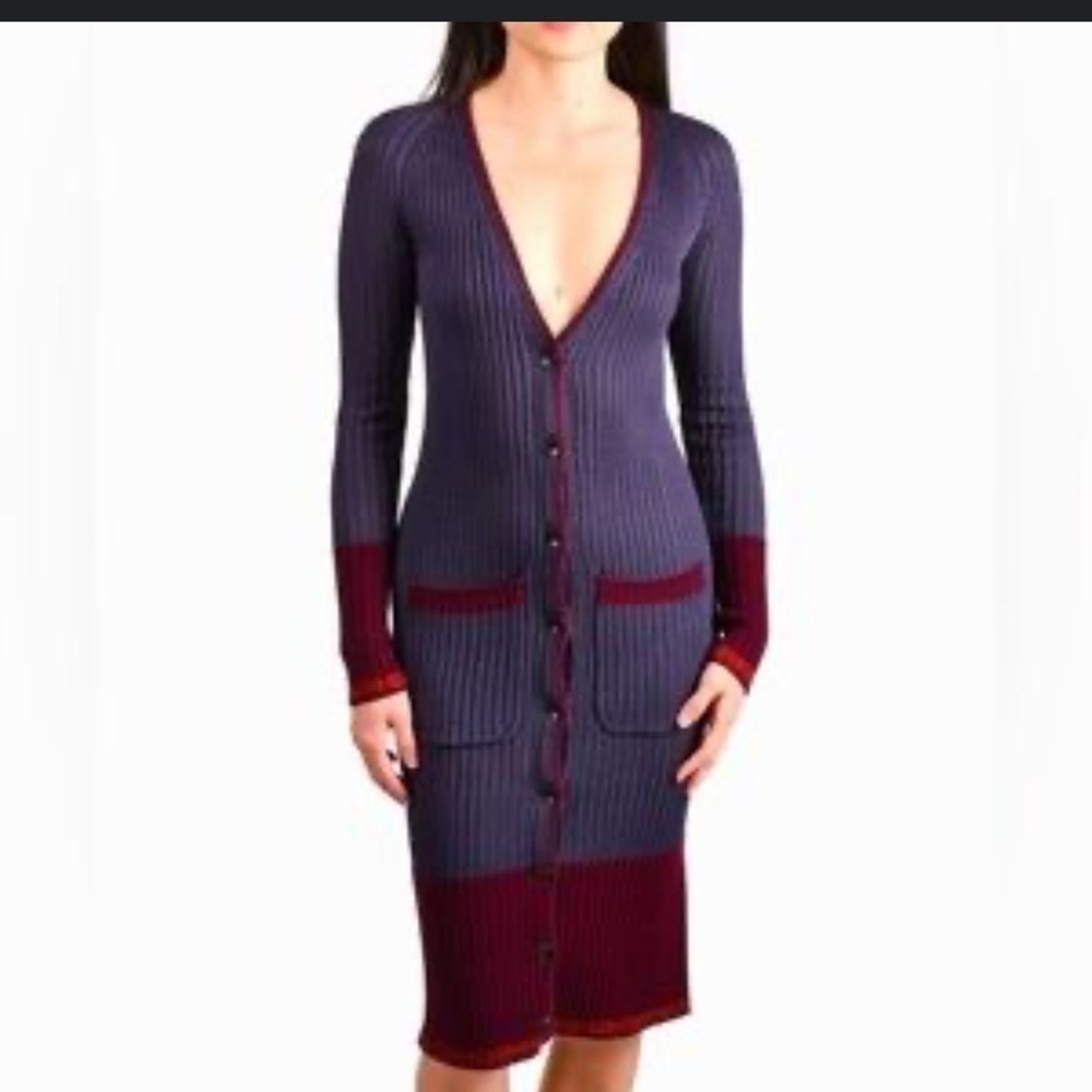 Rag & Bone 'Kristin' Ribbed Knit Long Cardigan, Navy/Burgundy, S